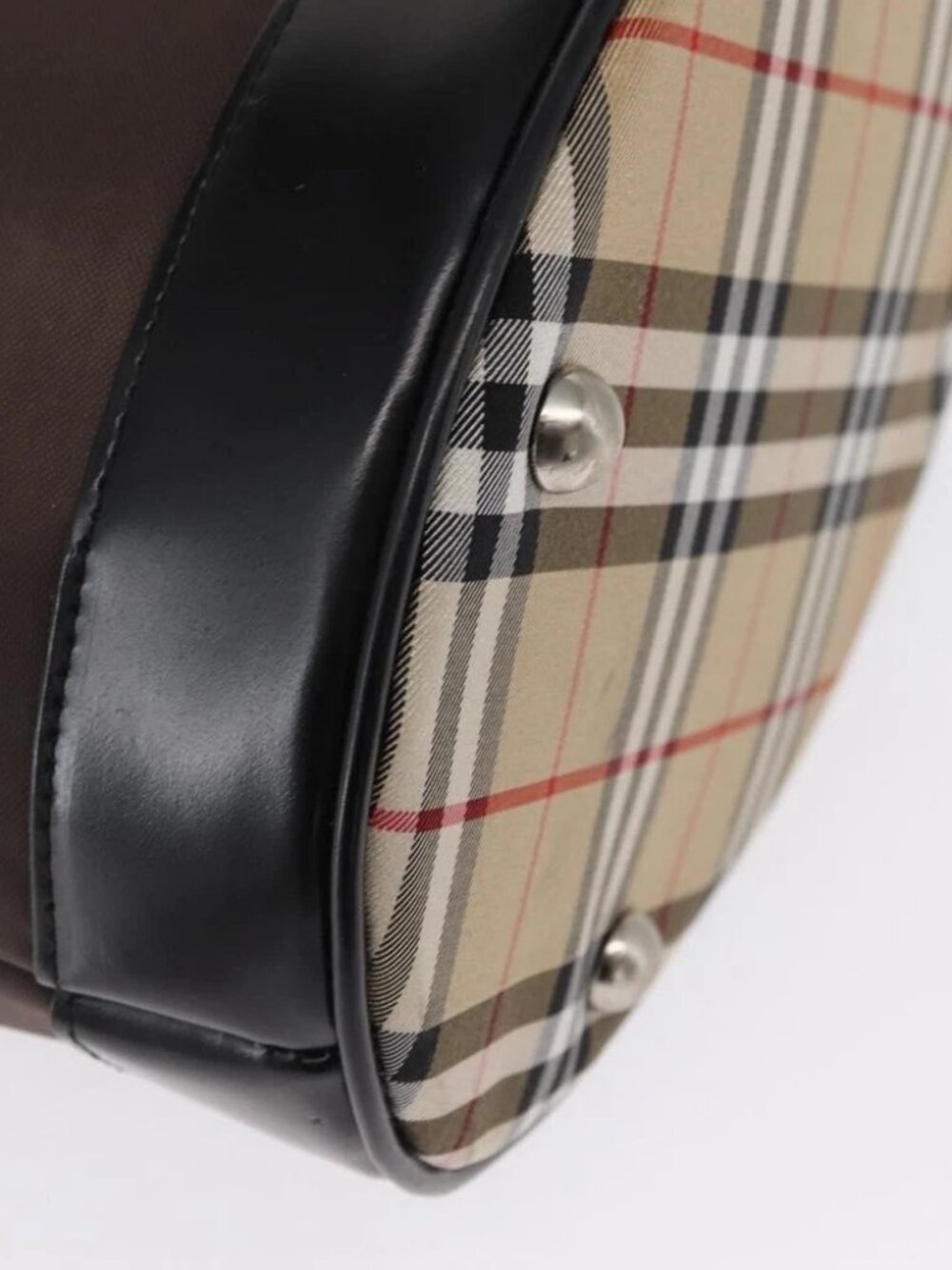 Burberrys Blue Label Tote Bag Nylon Brown Silver Auth - Picture 8 of 15